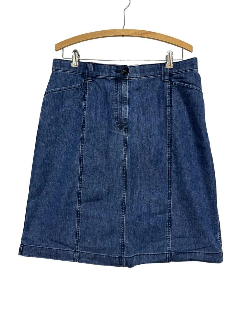 LL Bean Denim Jean Skirt Size 12 Classic Fit Modest Knee Length Pencil Classic